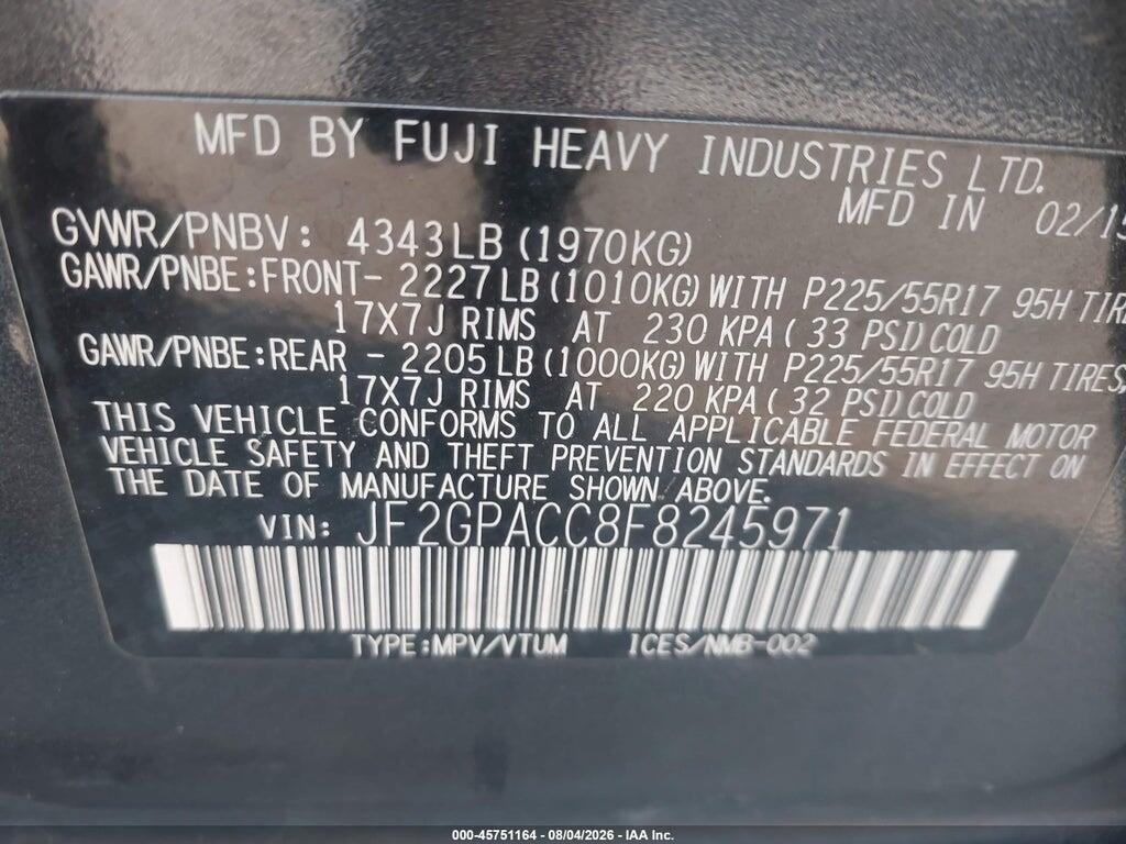 JF2GPACC8F8245971 2015 SUBARU XV CROSSTREK photo no. 7
