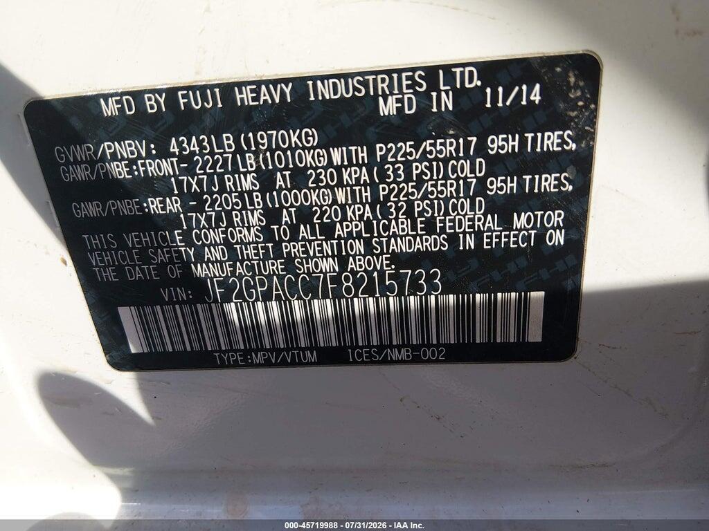 JF2GPACC7F8215733 2015 SUBARU XV CROSSTREK photo no. 9