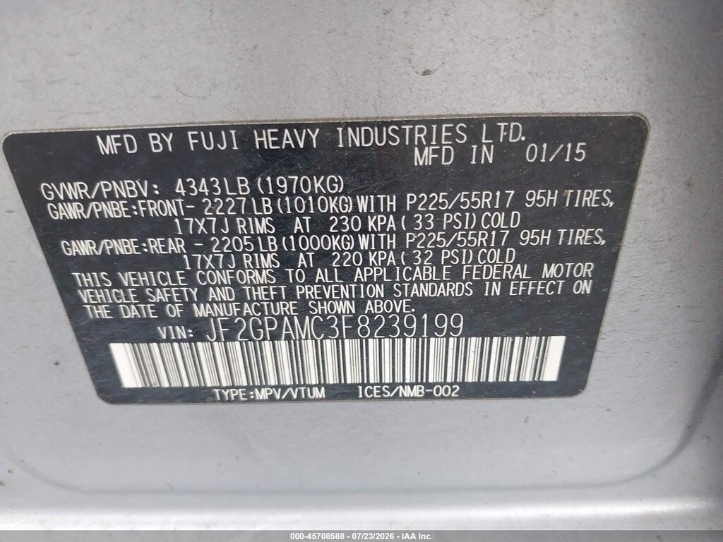 JF2GPAMC3F8239199 2015 SUBARU XV CROSSTREK photo no. 9