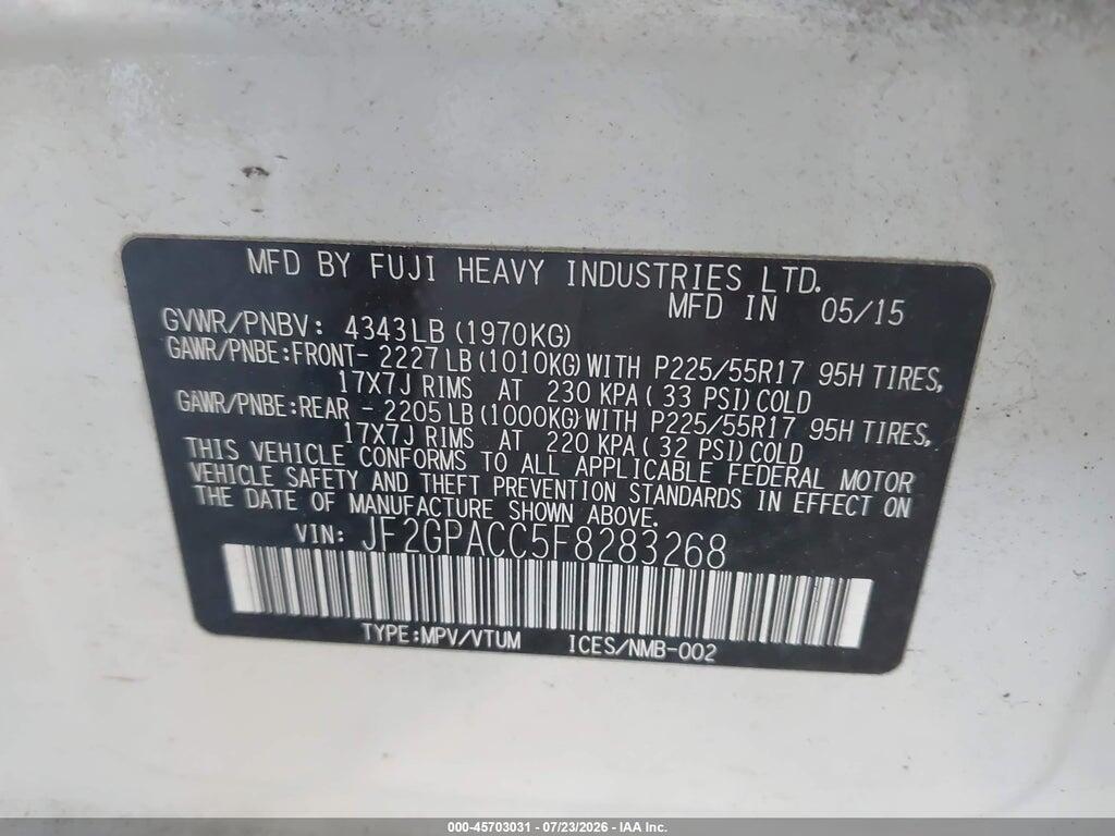 JF2GPACC5F8283268 2015 SUBARU XV CROSSTREK photo no. 9