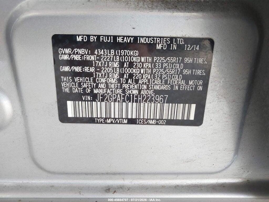 JF2GPAFC1FH223967 2015 SUBARU XV CROSSTREK photo no. 9