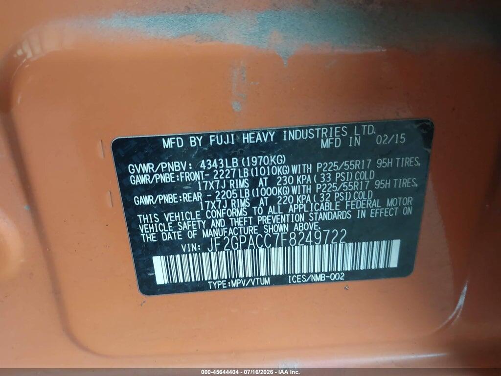 JF2GPACC7F8249722 2015 SUBARU XV CROSSTREK photo no. 9