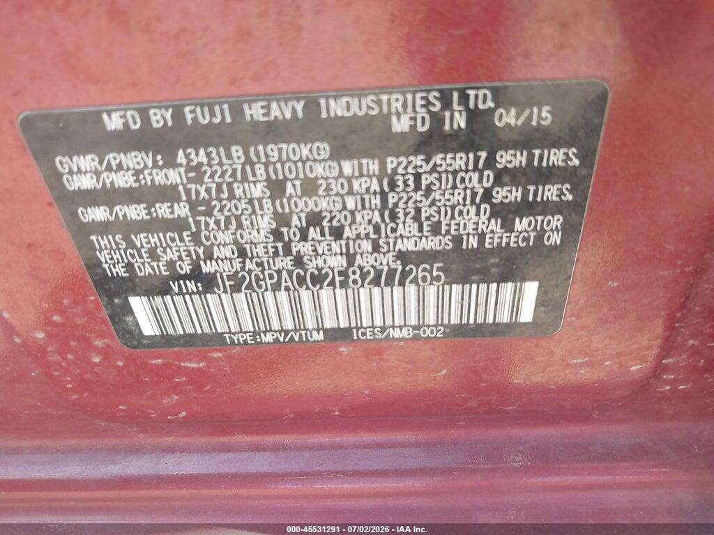 JF2GPACC2F8277265 2015 SUBARU XV CROSSTREK photo no. 9