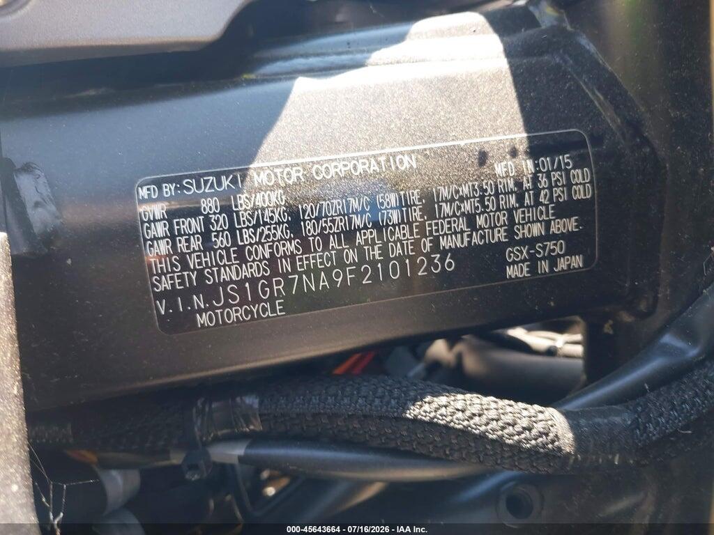 JS1GR7NA9F2101236 2015 SUZUKI GSX-S750 photo no. 10