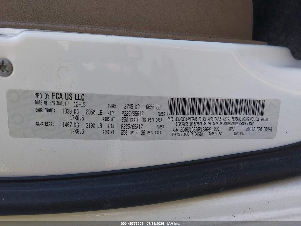 2C4RC1CG7GR188609 2016 CHRYSLER TOWN & COUNTRY photo no. 9