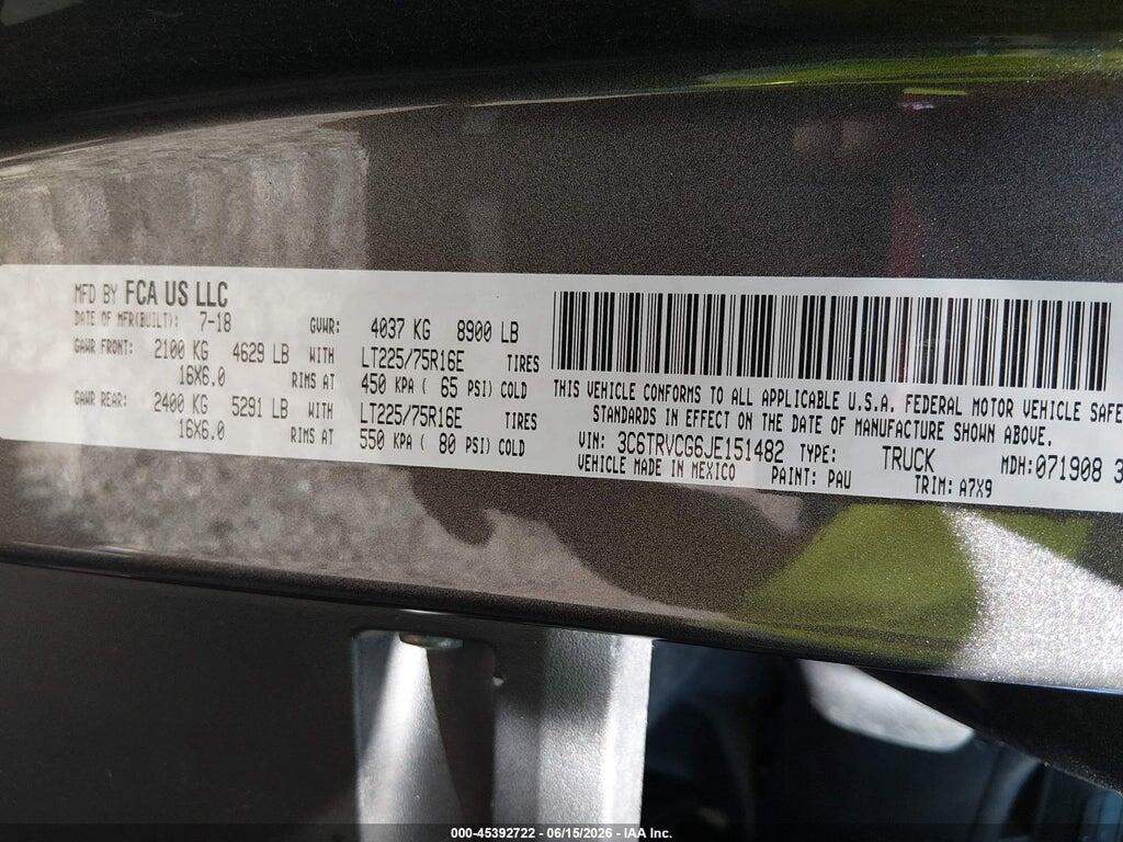 3C6TRVCG6JE151482 2018 RAM PROMASTER 2500 photo no. 9