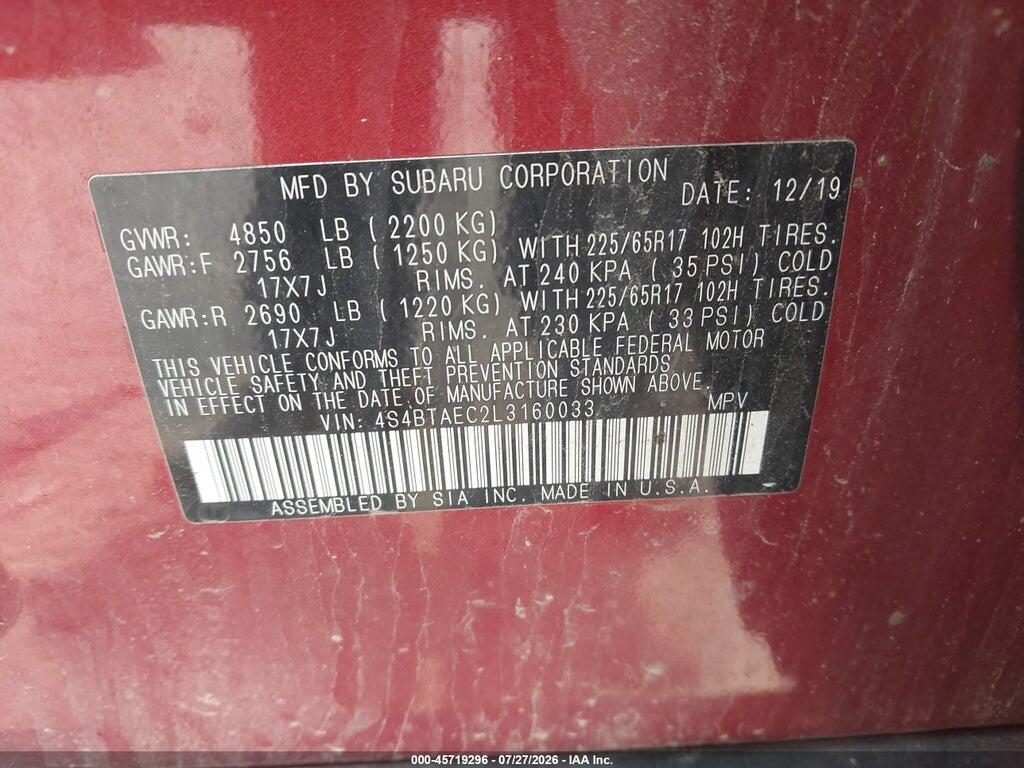 4S4BTAEC2L3160033 2020 SUBARU OUTBACK photo no. 9