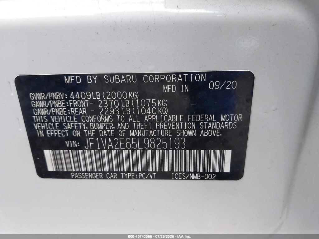 JF1VA2E65L9825193 2020 SUBARU WRX STI photo no. 9