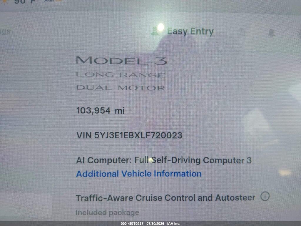 5YJ3E1EBXLF720023 2020 TESLA MODEL 3 photo no. 7
