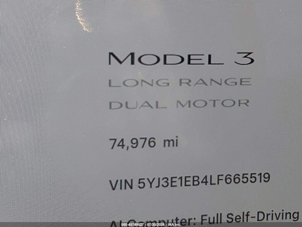 5YJ3E1EB4LF665519 2020 TESLA MODEL 3 photo no. 7