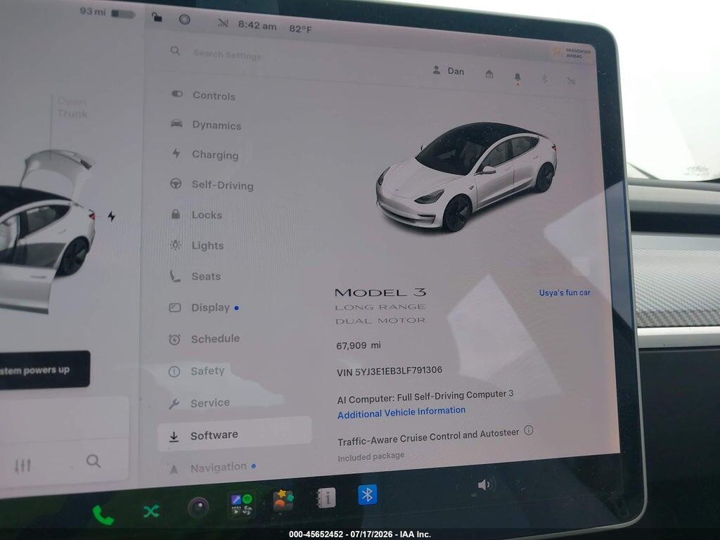 5YJ3E1EB3LF791306 2020 TESLA MODEL 3 photo no. 7