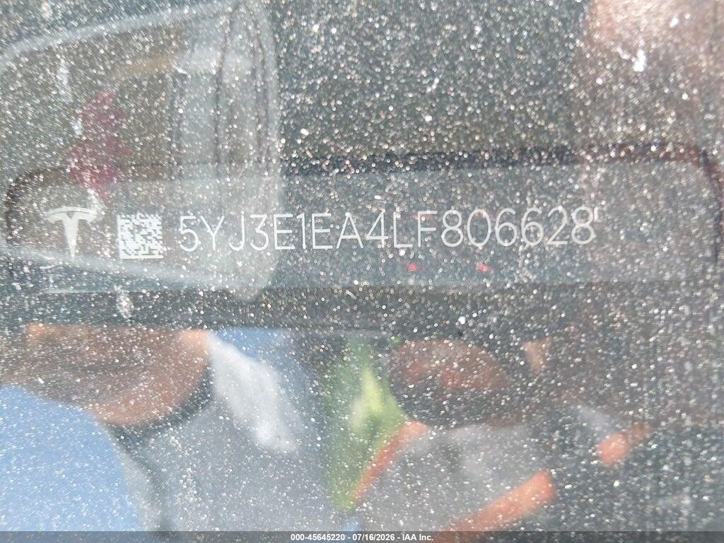5YJ3E1EA4LF806628 2020 TESLA MODEL 3 photo no. 9