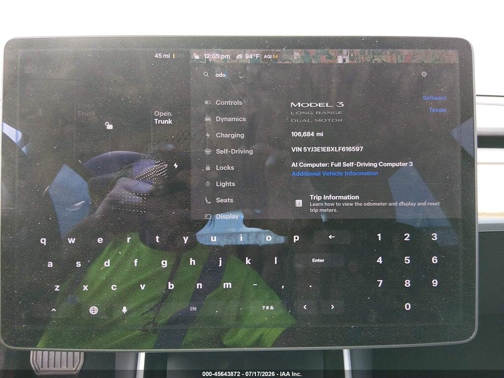 5YJ3E1EBXLF616597 2020 TESLA MODEL 3 photo no. 7