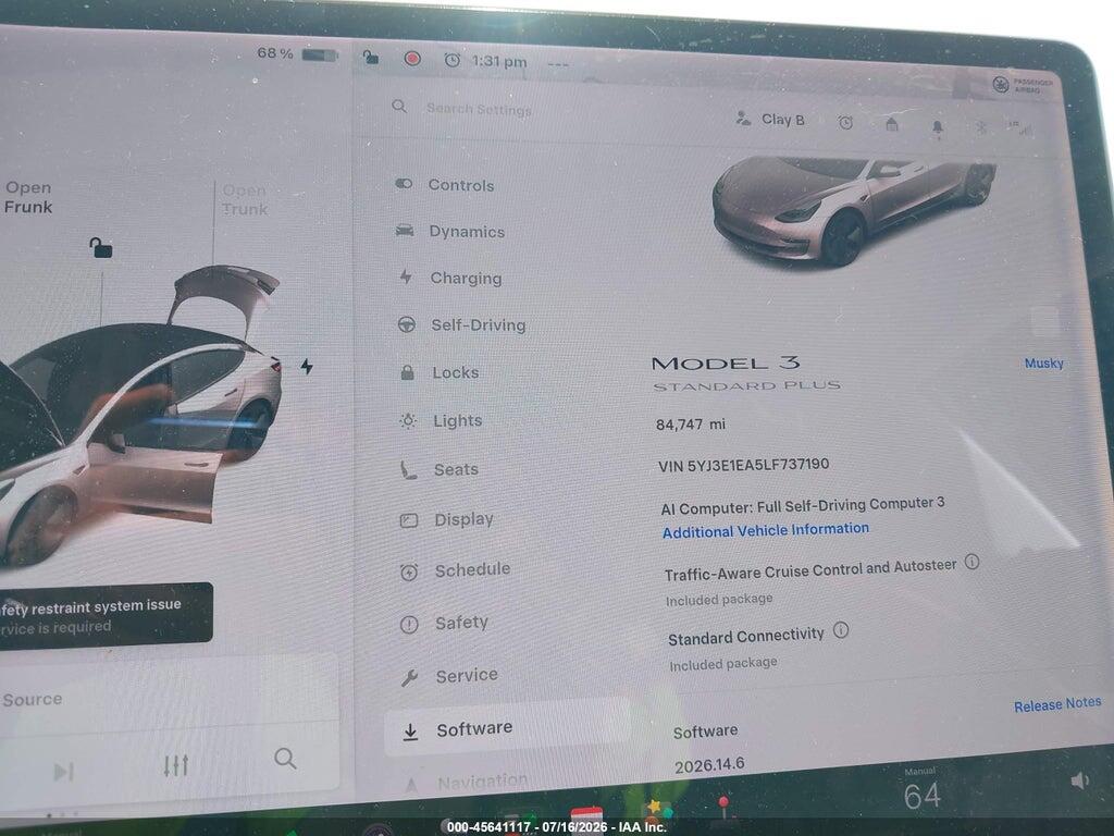 5YJ3E1EA5LF737190 2020 TESLA MODEL 3 photo no. 7