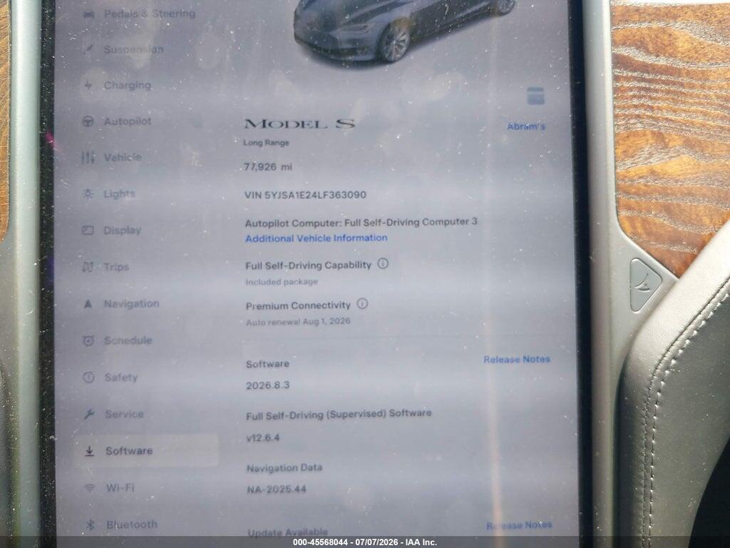 5YJSA1E24LF363090 2020 TESLA MODEL S photo no. 7