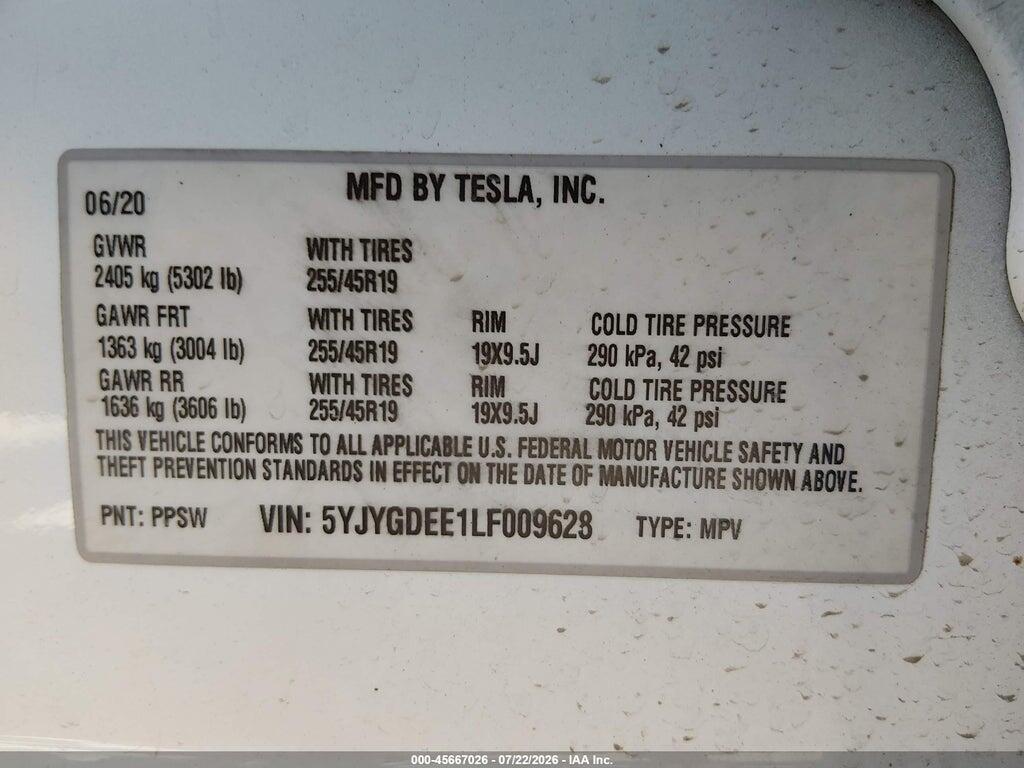 5YJYGDEE1LF009628 2020 TESLA MODEL Y photo no. 9