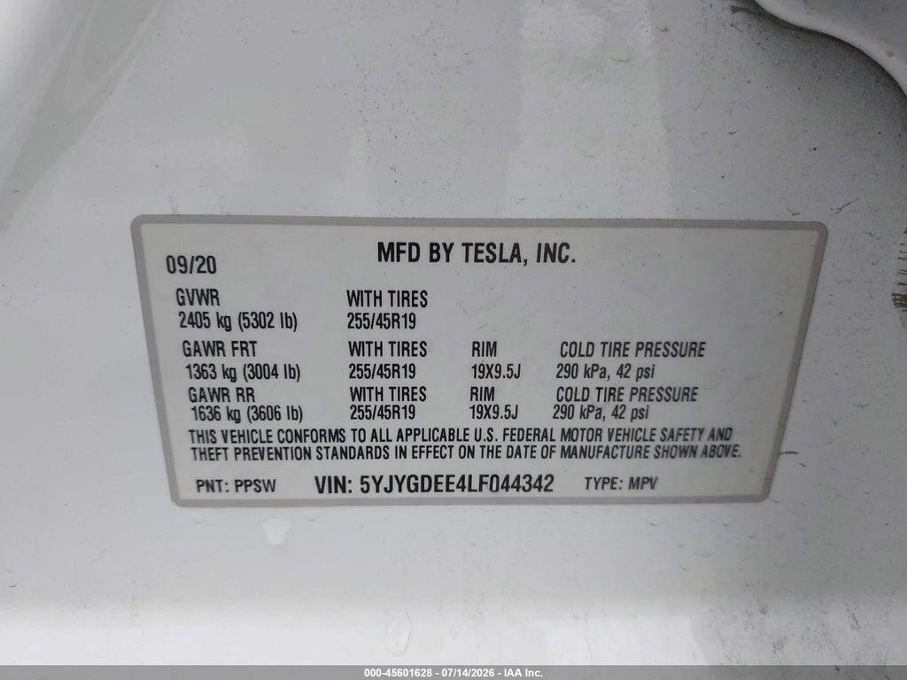 5YJYGDEE4LF044342 2020 TESLA MODEL Y photo no. 9