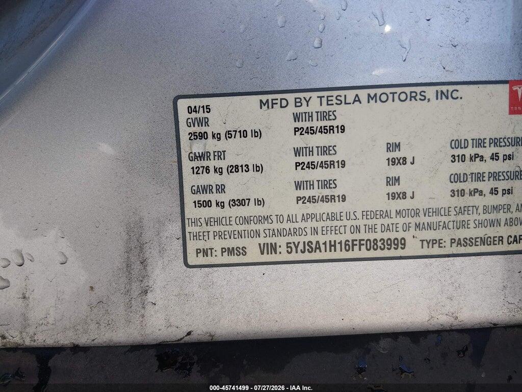 5YJSA1H16FF083999 2015 TESLA MODEL S photo no. 9
