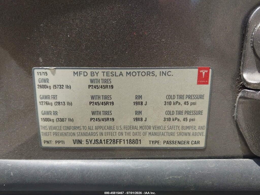 5YJSA1E28FF118801 2015 TESLA MODEL S photo no. 7