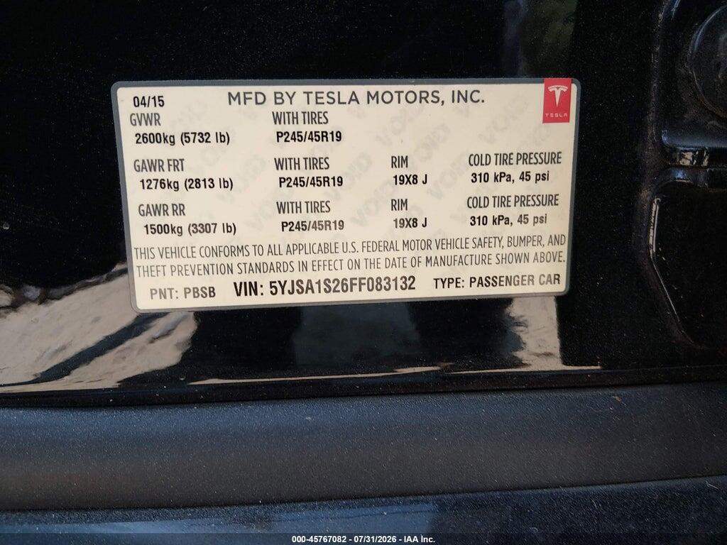 5YJSA1S26FF083132 2015 TESLA MODEL S photo no. 9