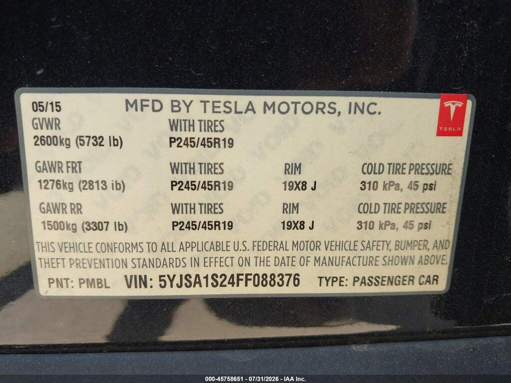 5YJSA1S24FF088376 2015 TESLA MODEL S photo no. 9