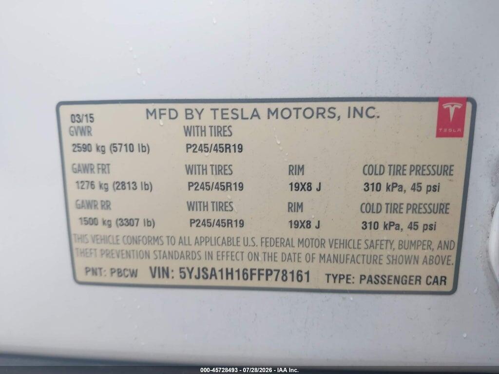 5YJSA1H16FFP78161 2015 TESLA MODEL S photo no. 9
