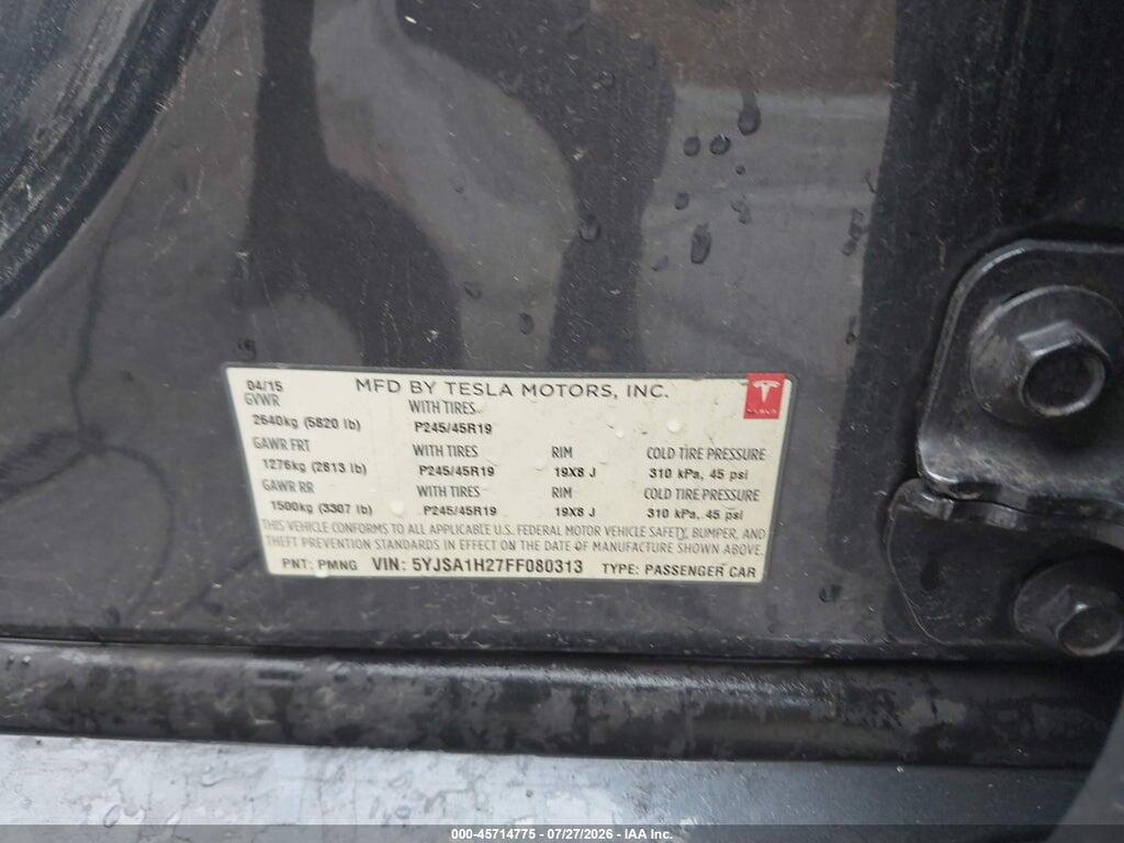 5YJSA1H27FF080313 2015 TESLA MODEL S photo no. 9
