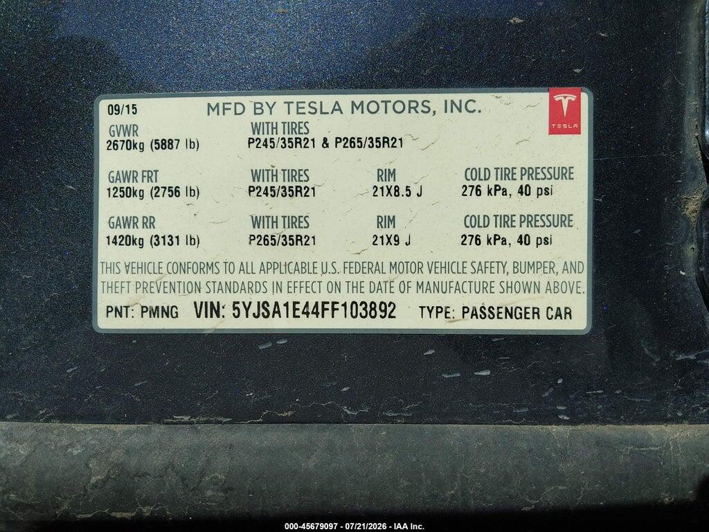 5YJSA1E44FF103892 2015 TESLA MODEL S photo no. 9