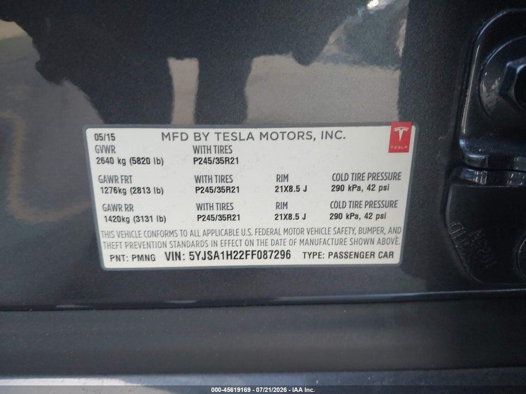 5YJSA1H22FF087296 2015 TESLA MODEL S photo no. 9