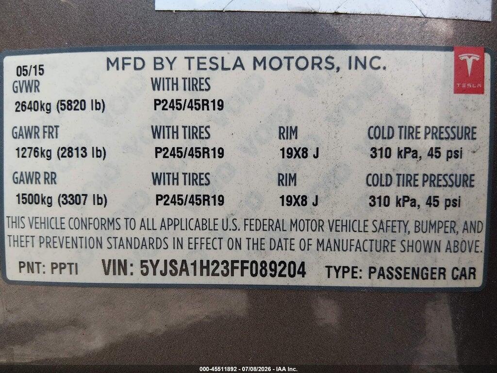 5YJSA1H23FF089204 2015 TESLA MODEL S photo no. 9