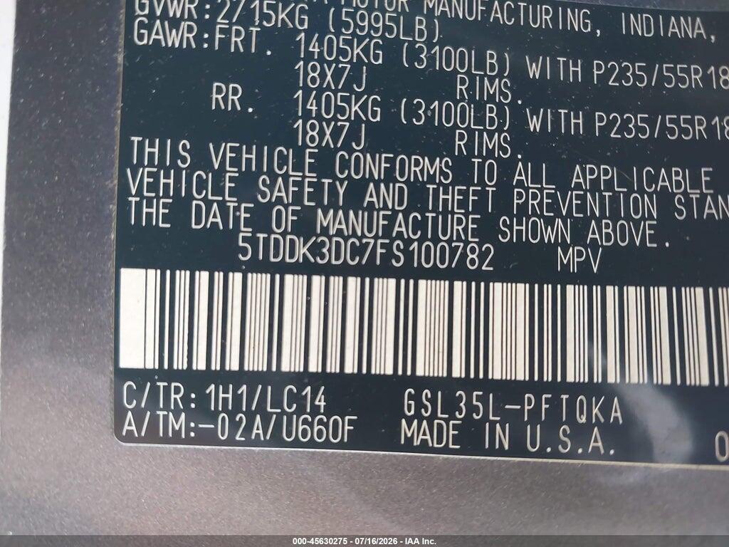 5TDDK3DC7FS100782 2015 TOYOTA SIENNA photo no. 9