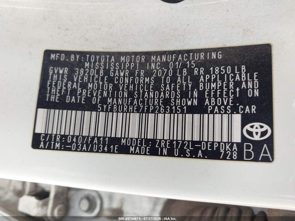 5YFBURHE7FP263151 2015 TOYOTA COROLLA photo no. 9