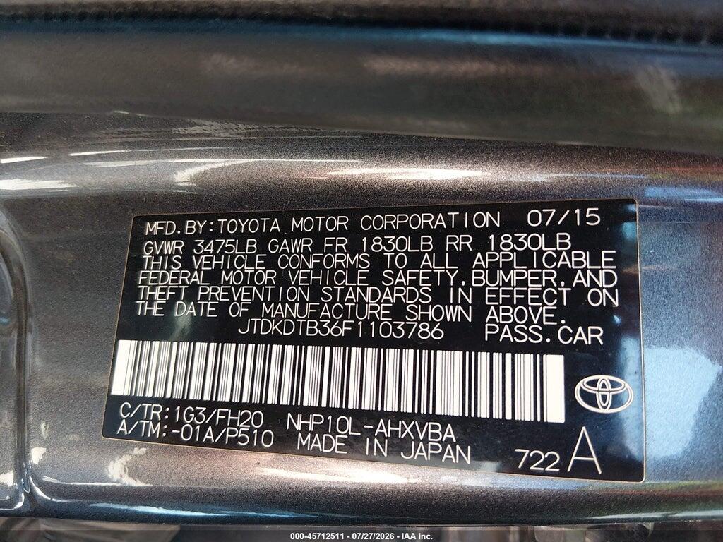 JTDKDTB36F1103786 2015 TOYOTA PRIUS C photo no. 9