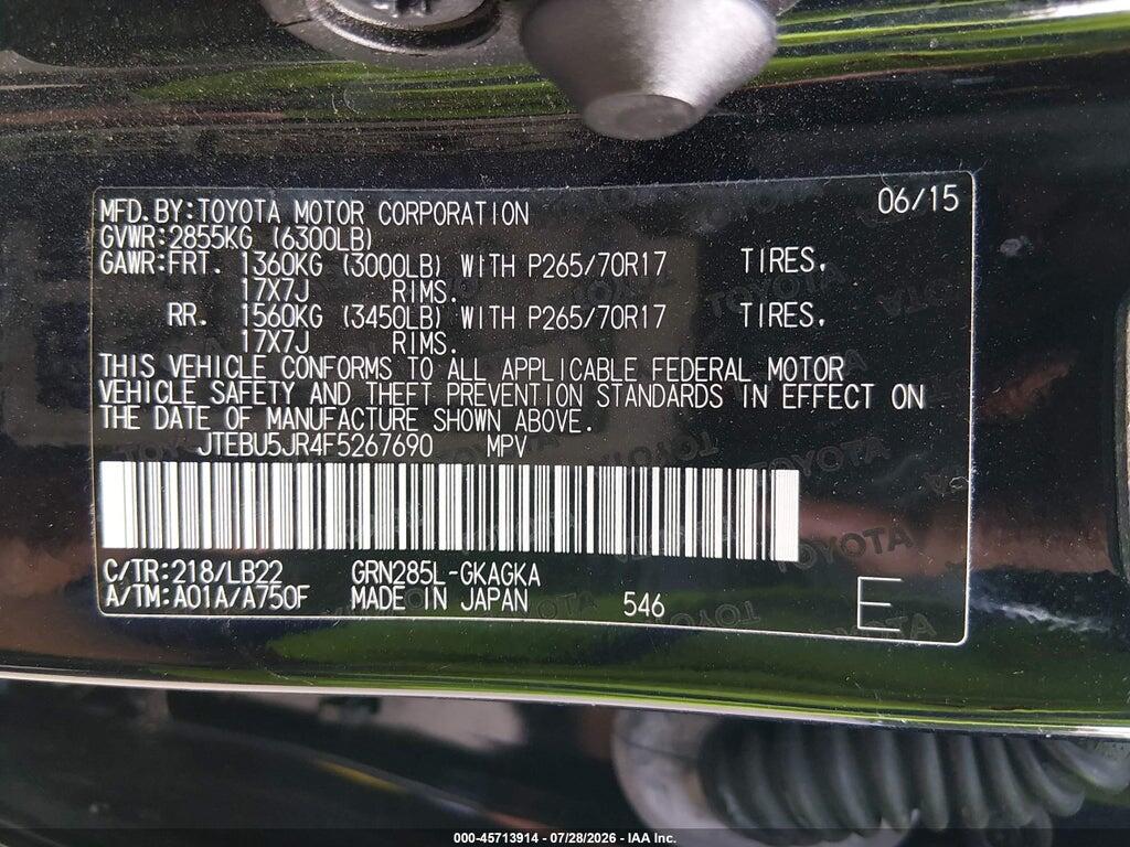 JTEBU5JR4F5267690 2015 TOYOTA 4RUNNER photo no. 9