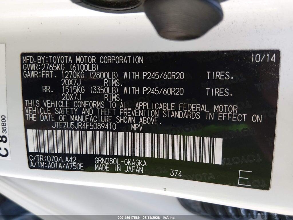 JTEZU5JR4F5089410 2015 TOYOTA 4RUNNER photo no. 9