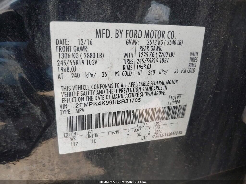 2FMPK4K99HBB31705 2017 FORD EDGE photo no. 9