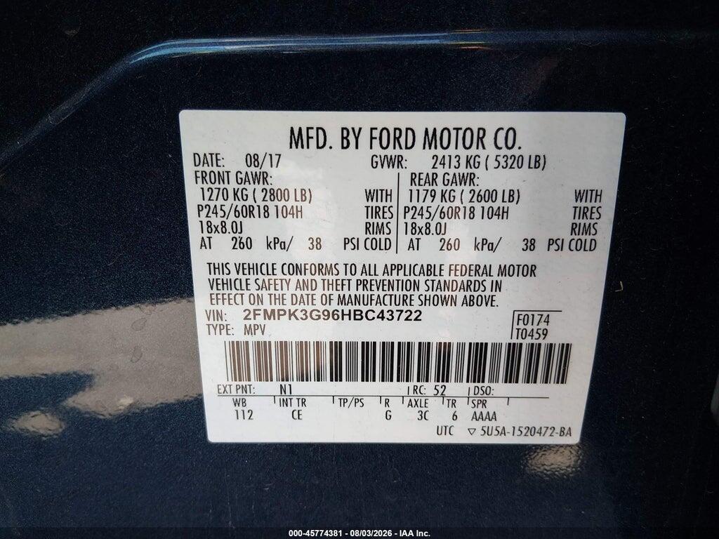 2FMPK3G96HBC43722 2017 FORD EDGE photo no. 9