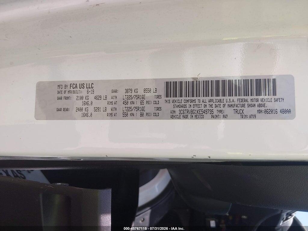3C6TRVBG1KE549735 2019 RAM PROMASTER 1500 photo no. 9