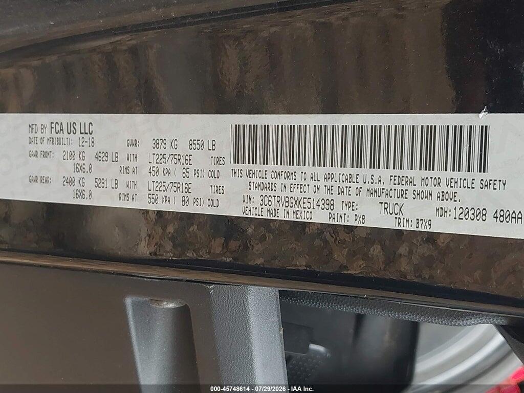 3C6TRVBGXKE514398 2019 RAM PROMASTER 1500 photo no. 9