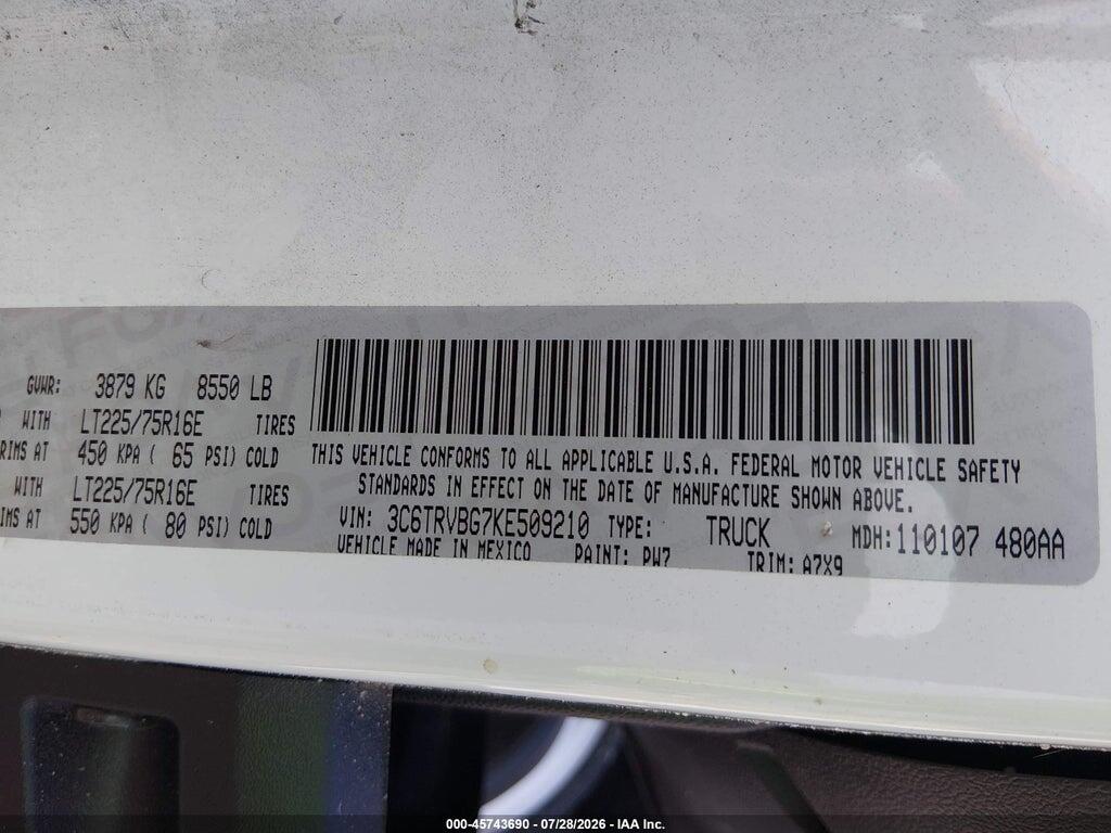 3C6TRVBG7KE509210 2019 RAM PROMASTER 1500 photo no. 9