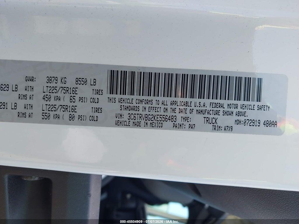 3C6TRVBG2KE556483 2019 RAM PROMASTER 1500 photo no. 9