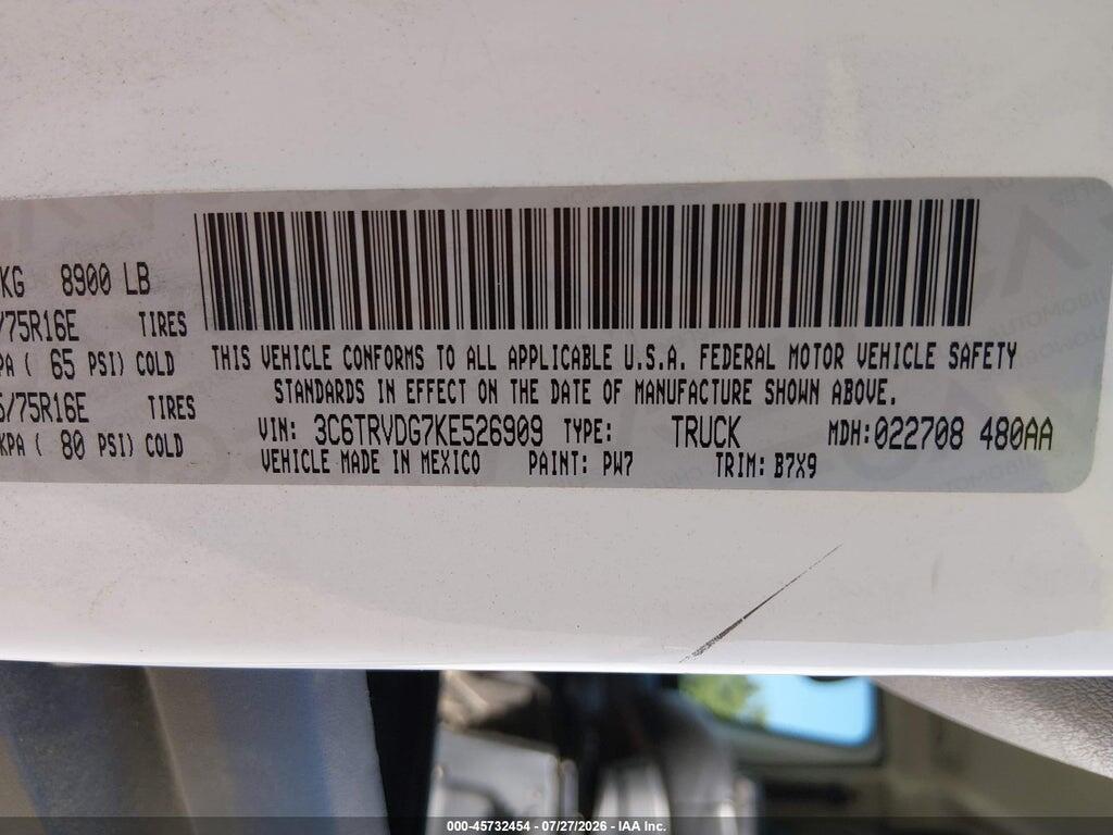3C6TRVDG7KE526909 2019 RAM PROMASTER 2500 photo no. 9
