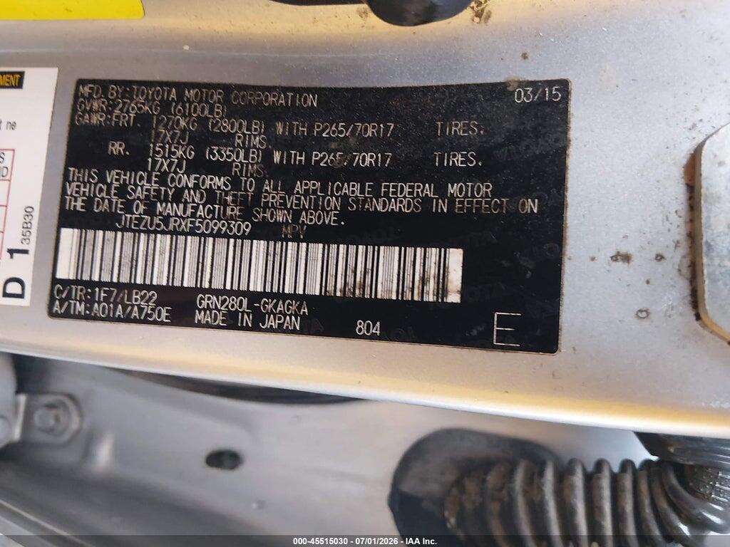 JTEZU5JRXF5099309 2015 TOYOTA 4RUNNER photo no. 9