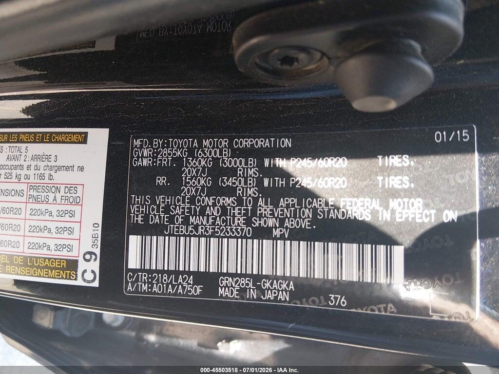 JTEBU5JR3F5233370 2015 TOYOTA 4RUNNER photo no. 9