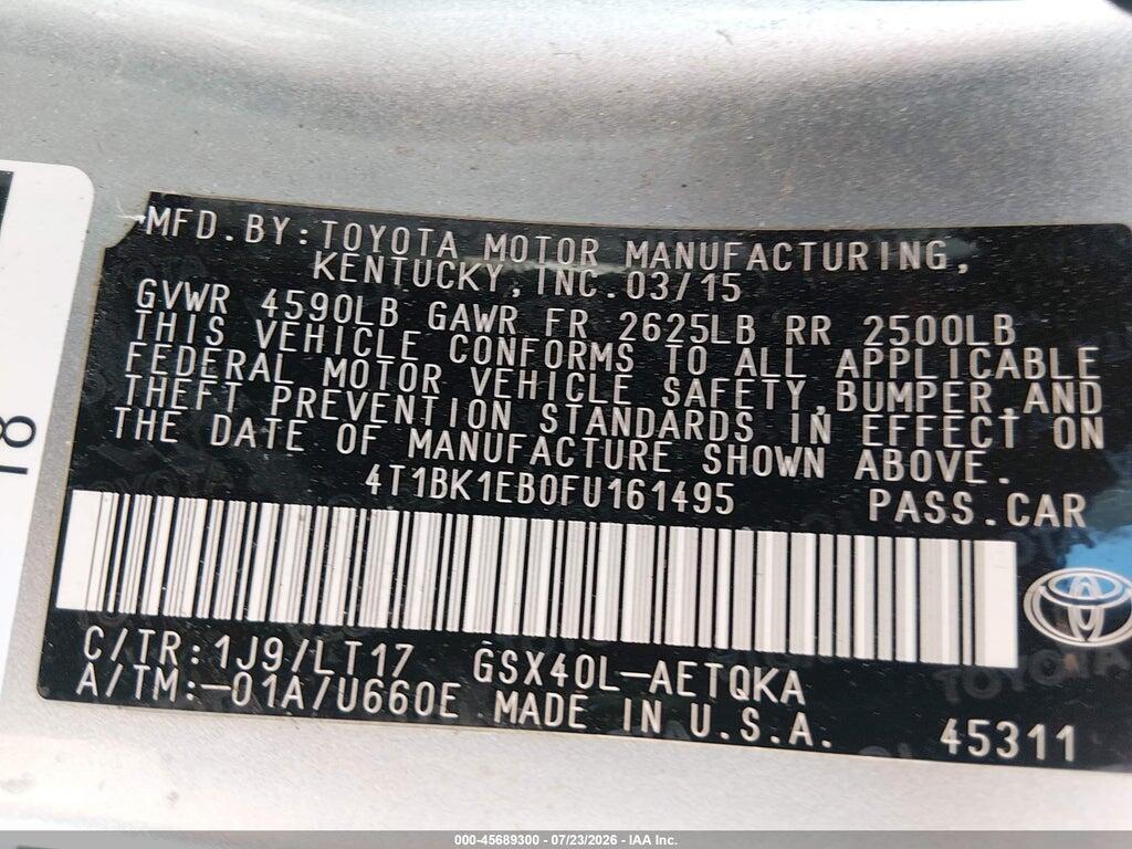 4T1BK1EB0FU161495 2015 TOYOTA AVALON photo no. 9