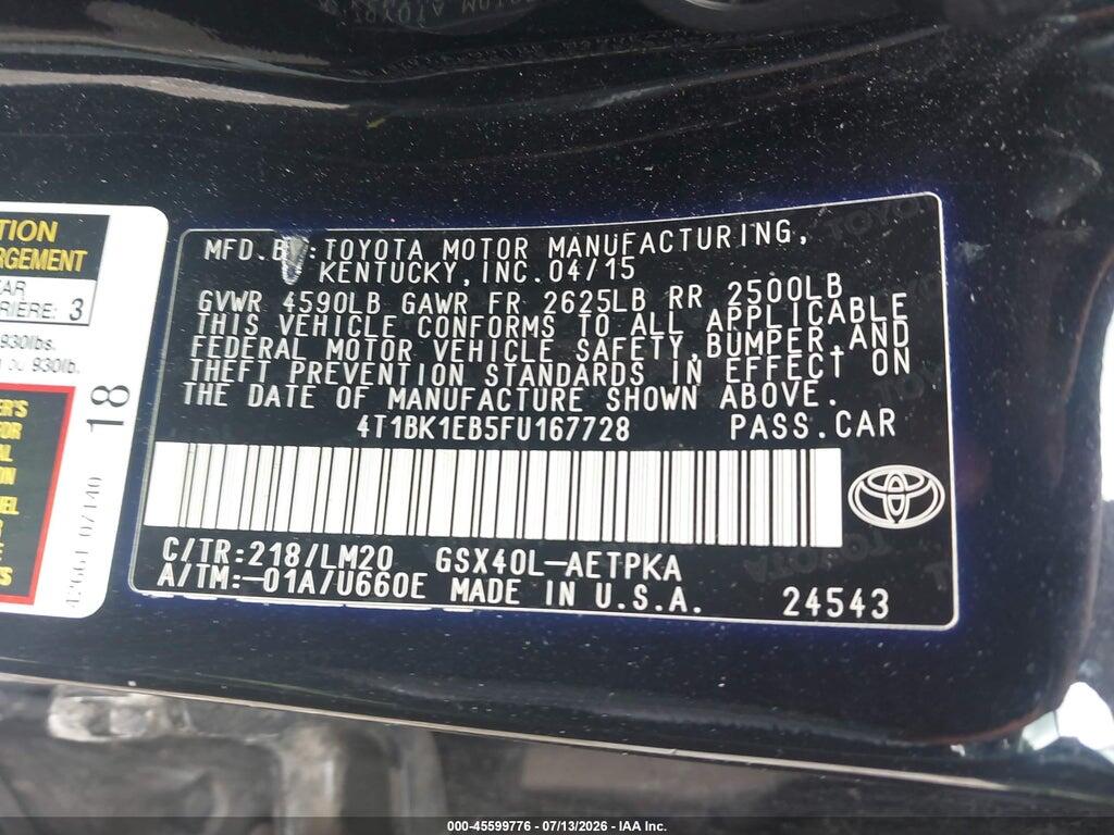 4T1BK1EB5FU167728 2015 TOYOTA AVALON photo no. 9