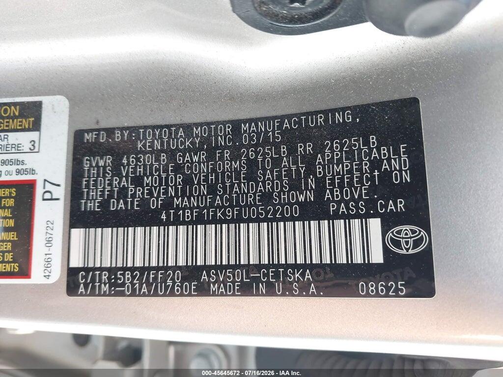 4T1BF1FK9FU052200 2015 TOYOTA CAMRY photo no. 9