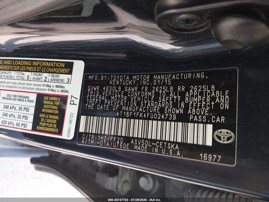 4T1BF1FK4FU024739 2015 TOYOTA CAMRY photo no. 9