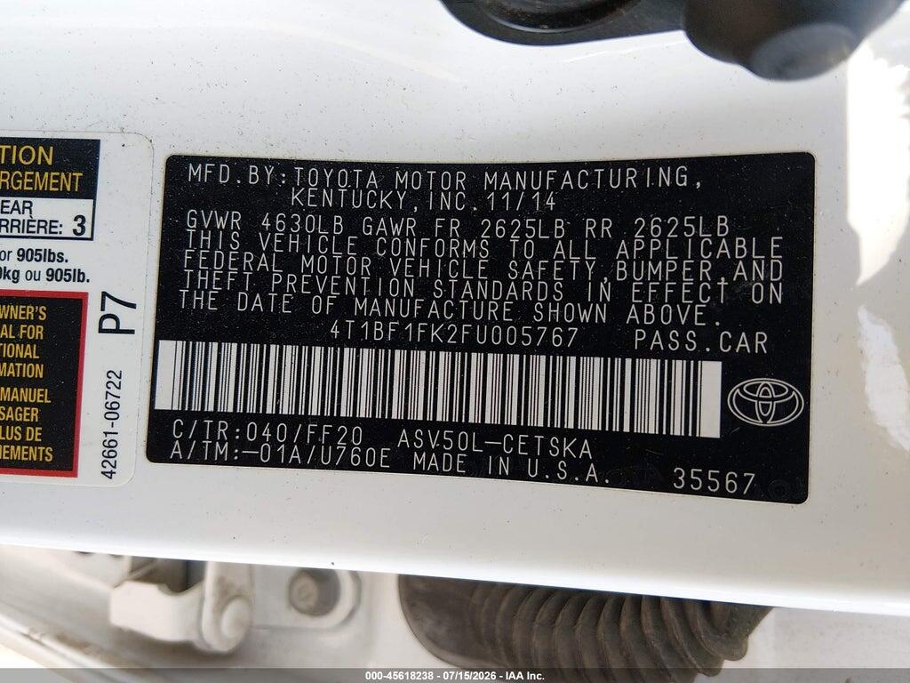 4T1BF1FK2FU005767 2015 TOYOTA CAMRY photo no. 9