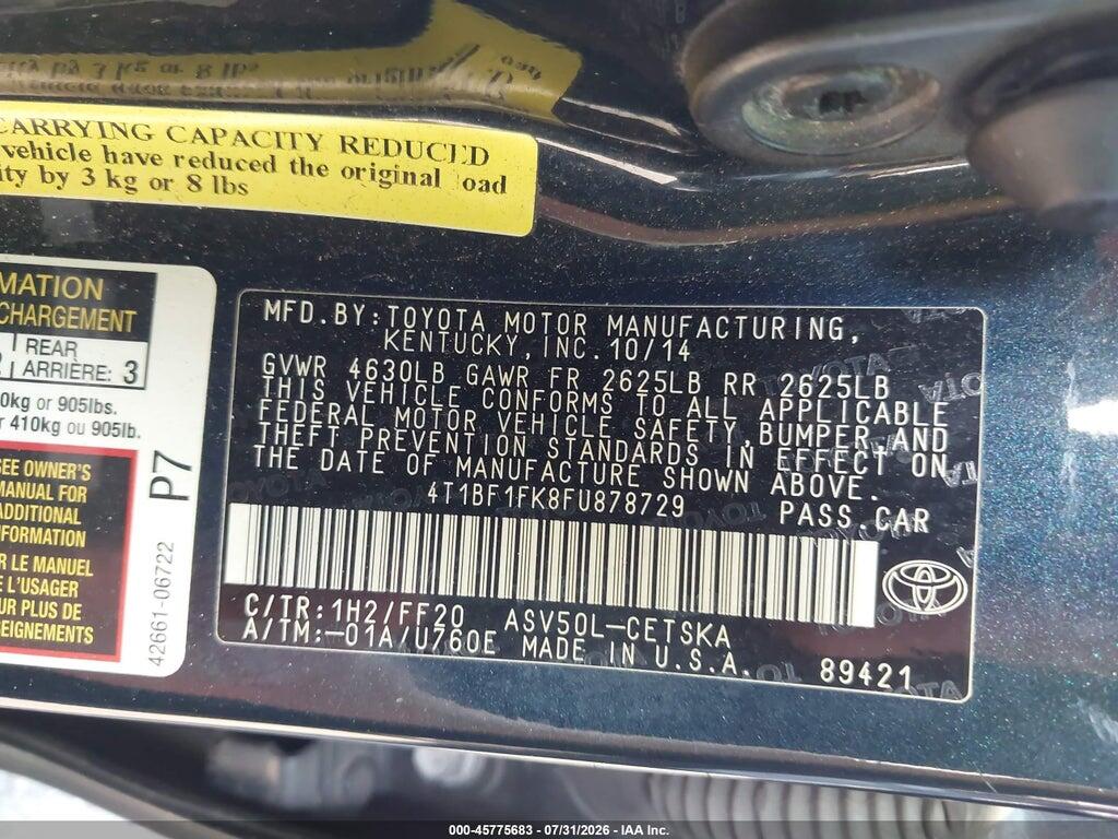 4T1BF1FK8FU878729 2015 TOYOTA CAMRY photo no. 9